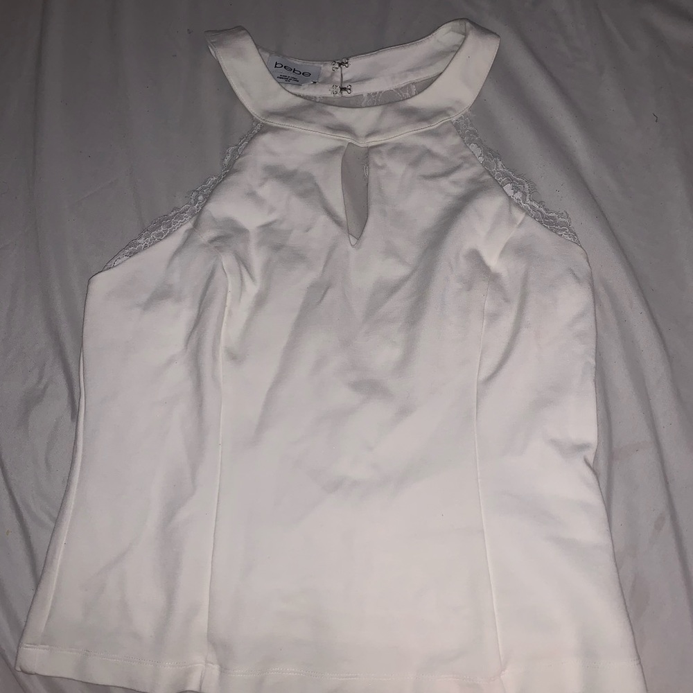 NWOT Bebe white halter lace top
